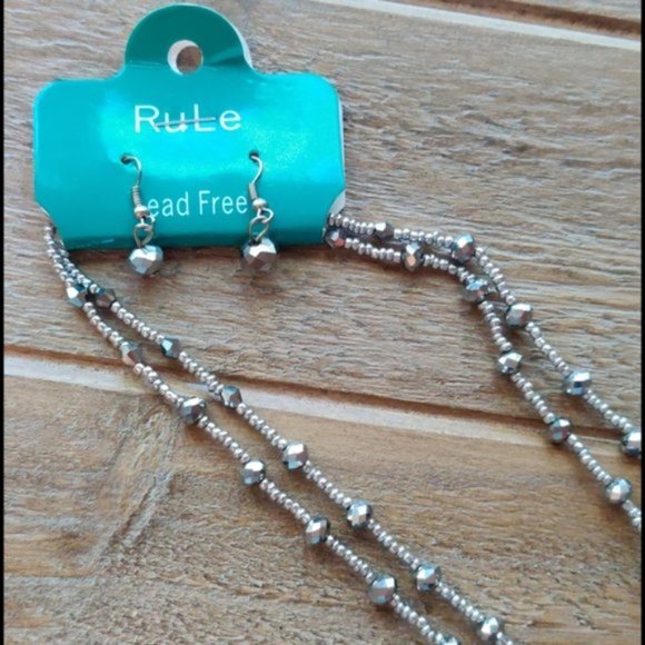 Silver Glass Bead Necklace/Earrings Set - Picture 5 of 7